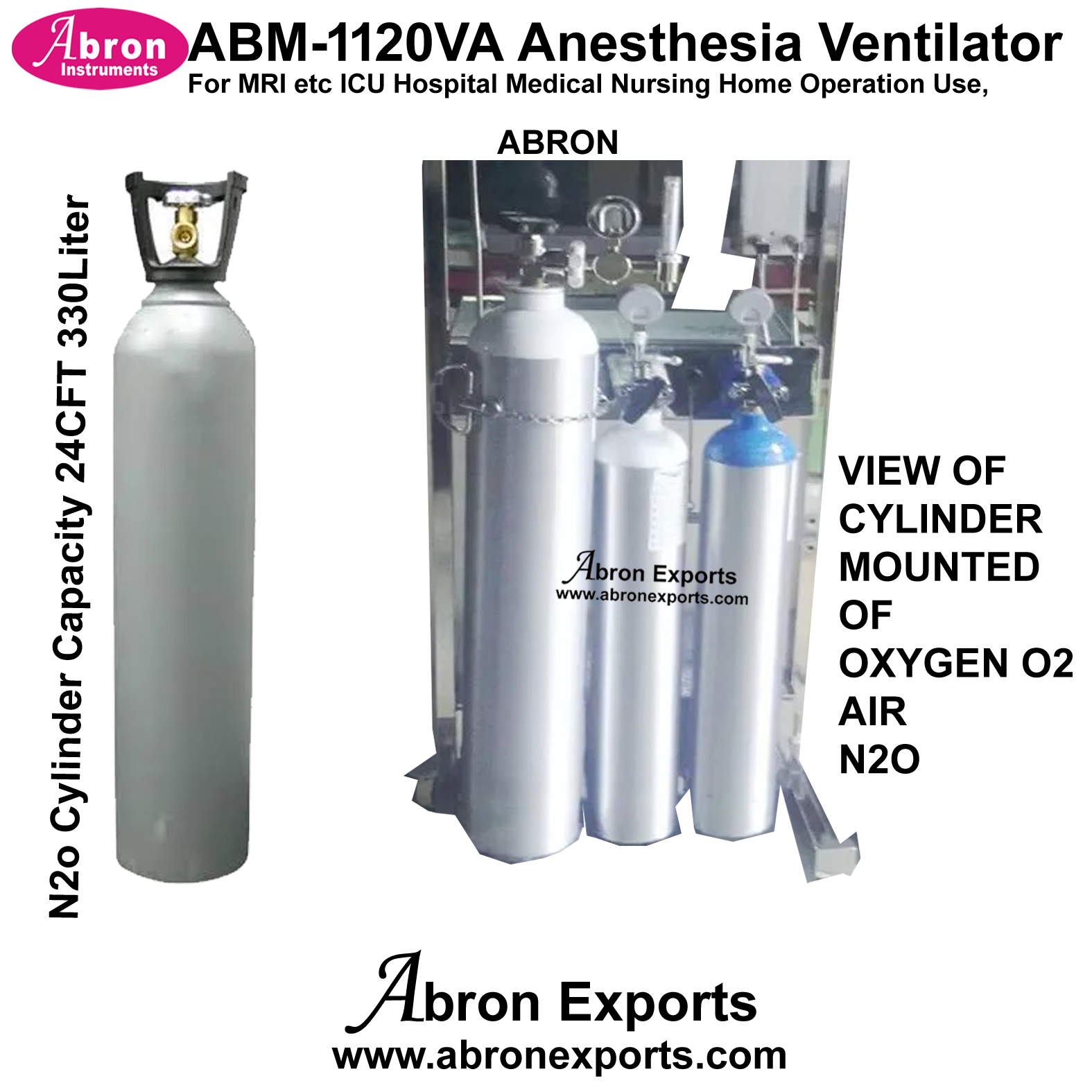 Cylinder N 2O Cylinders 330 Liters 25 CFT Aluminium With Pin Contriller Empty For Exports MRI Abron ABM-1120NO 